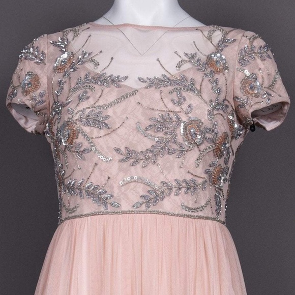 NWT Adrianna Papell Leaf Motif Beaded Tulle Gown - Picture 2 of 11